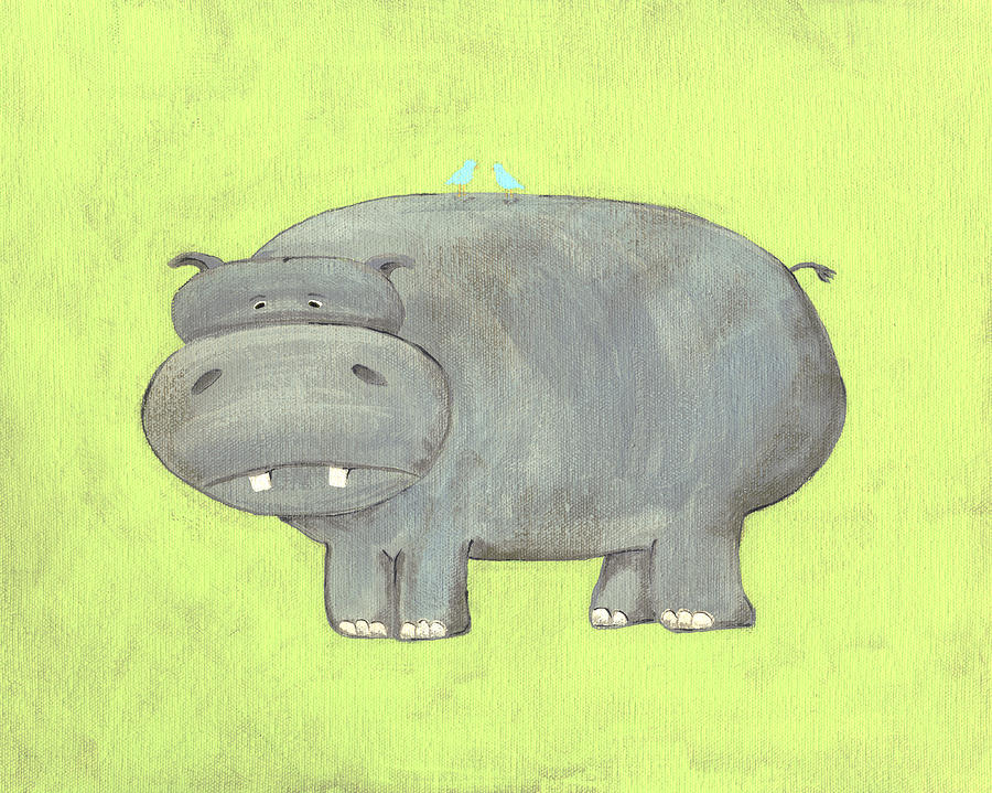 Hippopotamus Painting - Herbert Hippo Nursery Art by Katie Carlsruh