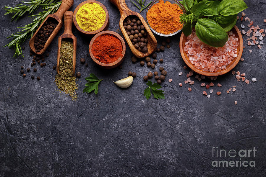 Herbs And Spices Over Black Photograph