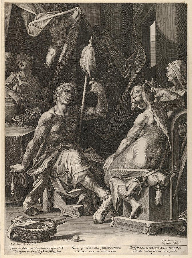 Hercules and Omphale Drawing by Aegidius Sadeler
