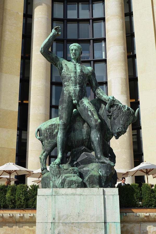 Hercules and the Bull Bronze Sculpture at Palais de Chaillot Trocadero Paris France Photograph by Shawn OBrien