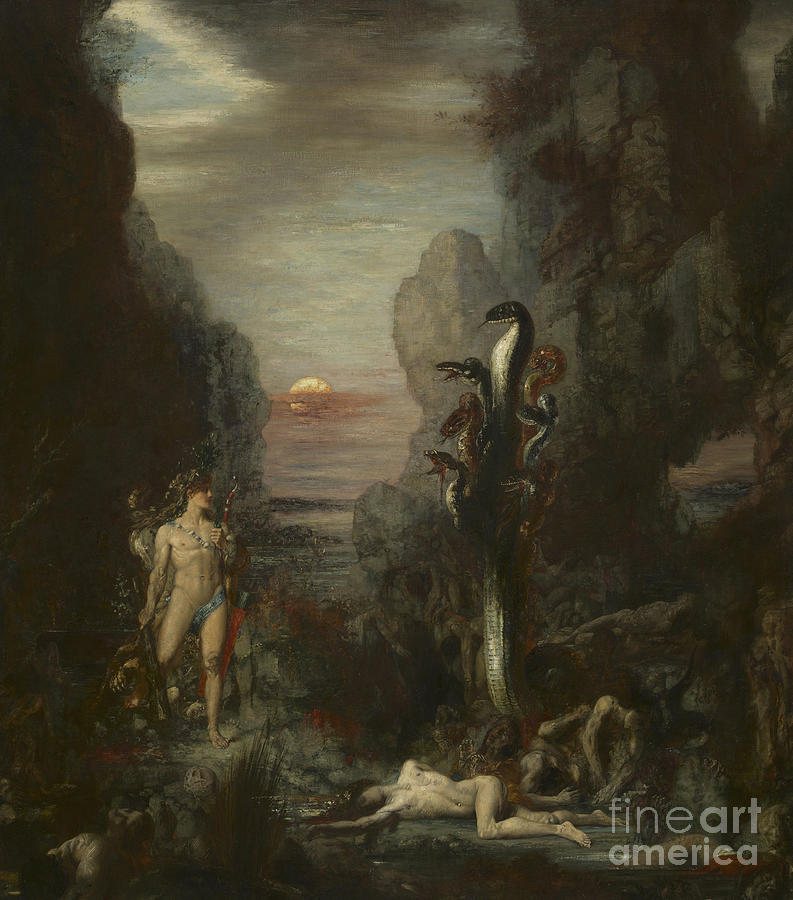 Greek Painting - Hercules and the Lernaean Hydra by Gustave Moreau