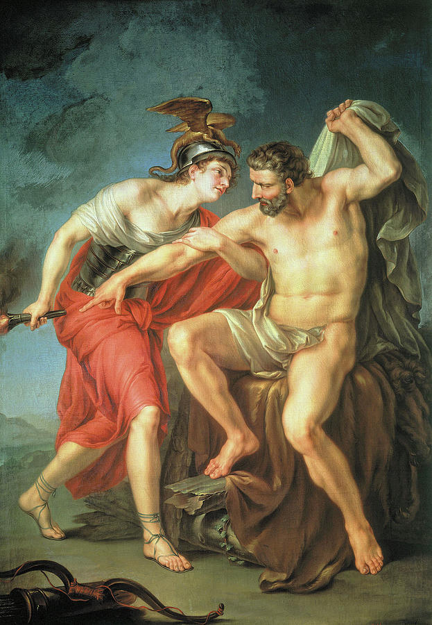 Hercules Burning Himself on the Pyre in the Presence of His Friend Philoctetes Painting by Ivan Akimov