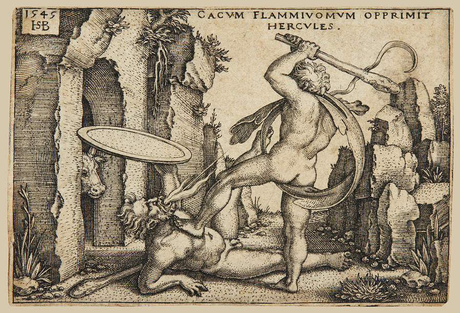 Hercules Killing Cacus At His Cave Drawing By Sebald Beham