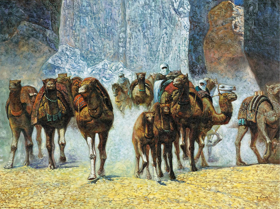 Herd Of Camels Painting by Paul Marie Lenoir