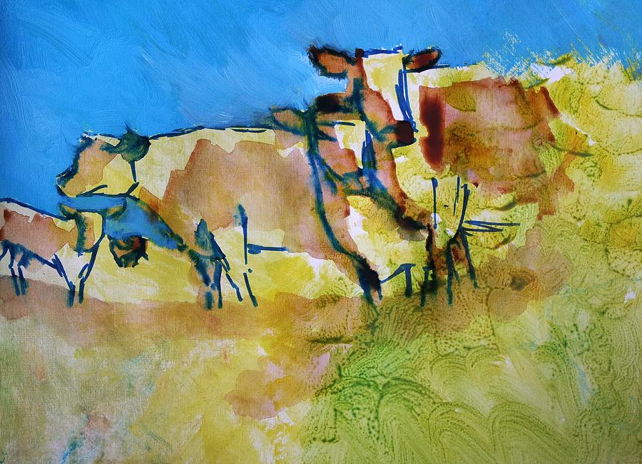 Herd of Cows - Against the Blue Painting by Mike Jory