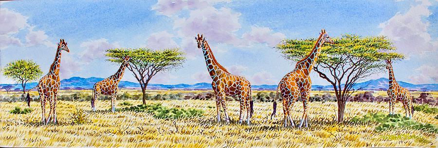 Herd of Giraffe Painting by Joseph Thiongo