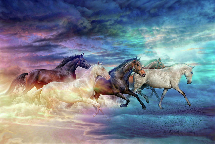 Herd of horses in pastel Digital Art by Lilia D