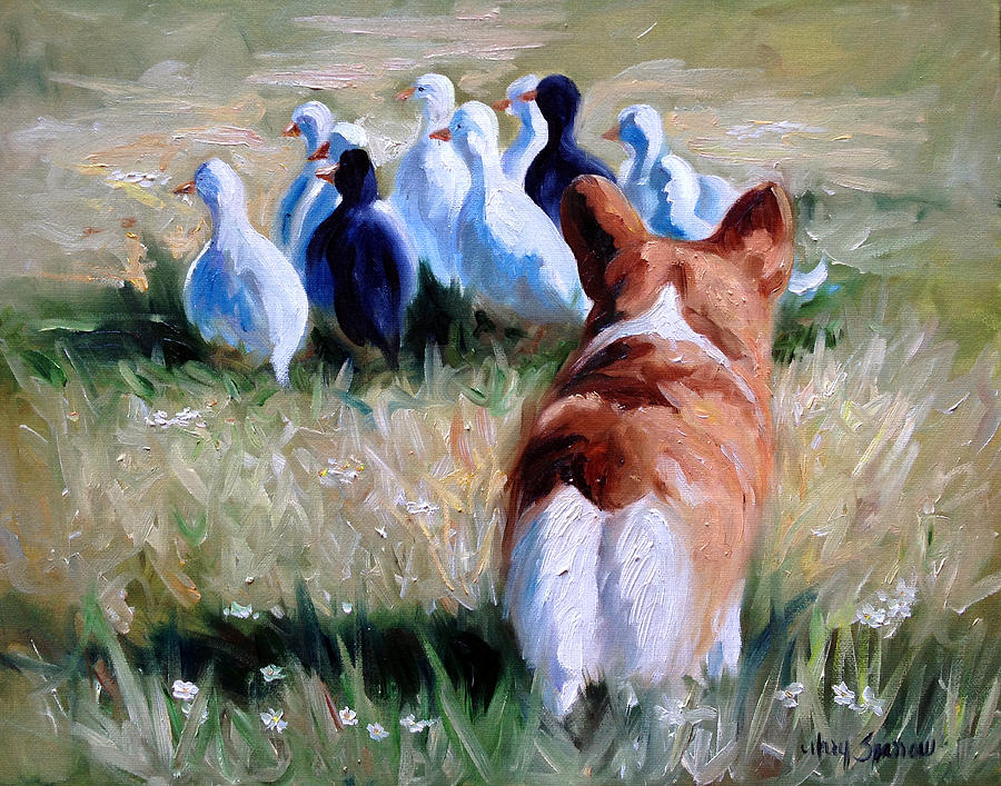 Duck Painting - Herding Ducks by Mary Sparrow