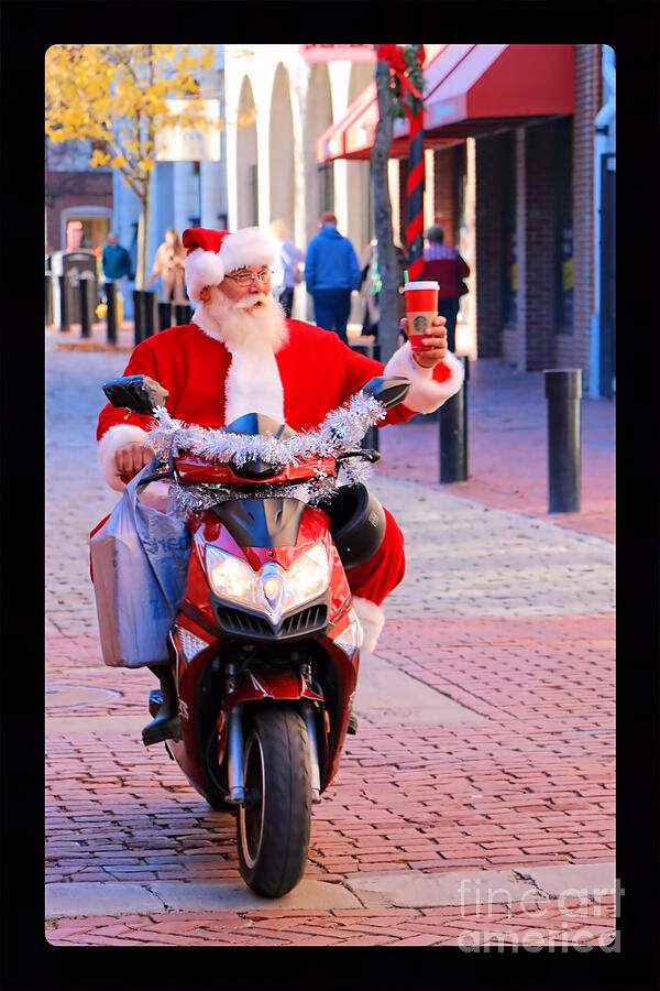 Here Comes Santa Claus On A Moped Photograph