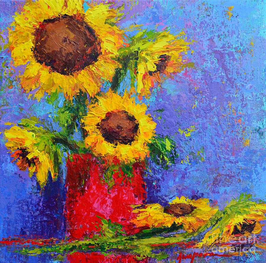 Here Comes the Sunshine Modern Impressionist Floral Still life palette knife work Painting by Patricia Awapara