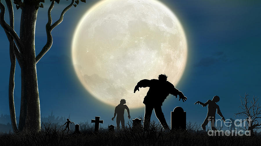Halloween Digital Art - Here Comes the Zombies by Peter Awax