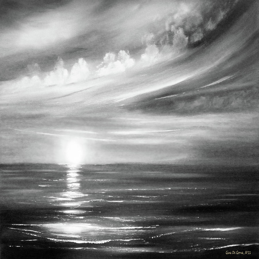 Here It Goes - Square Sunset in Black and White Painting by Gina De Gorna