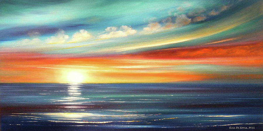Sunset Painting - Here It Goes - Panoramic Sunset by Gina De Gorna