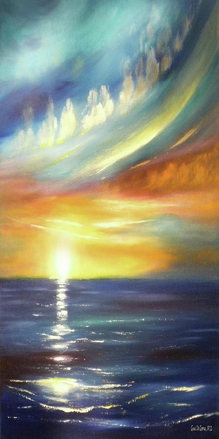 Here It Goes - Vertical Colorful Sunset Painting by Gina De Gorna