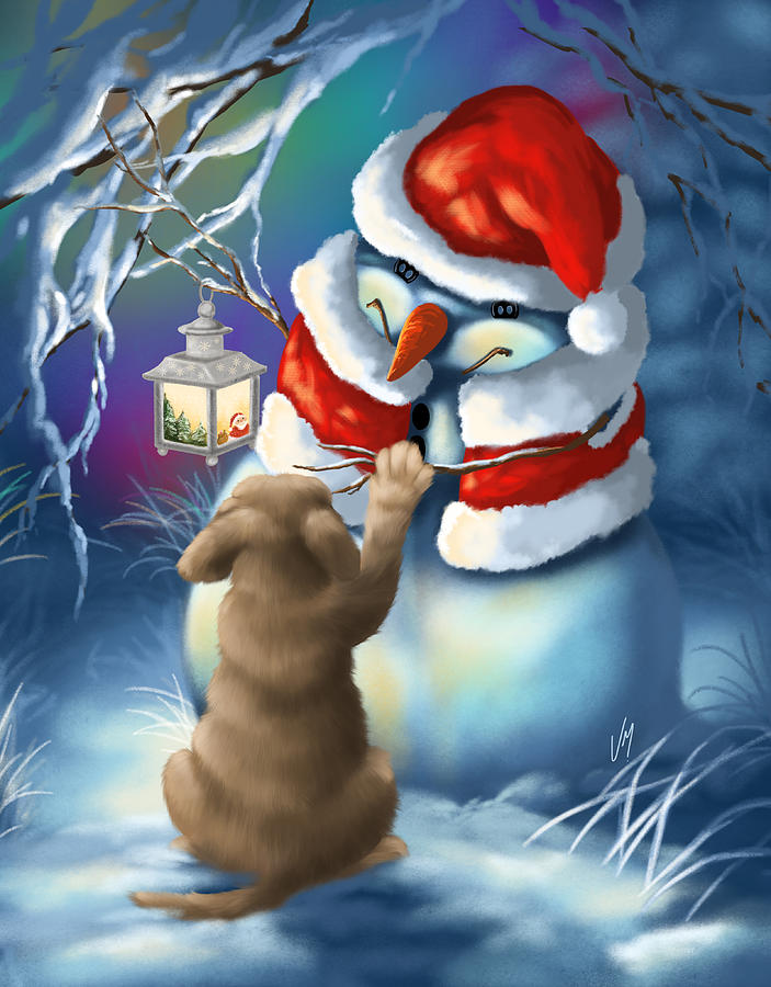 Christmas Painting - Here the paw by Veronica Minozzi
