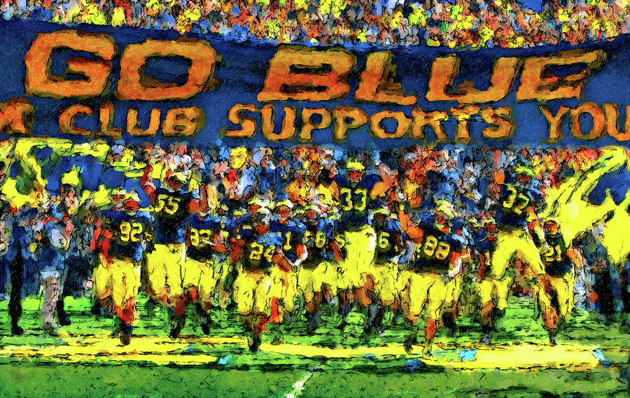 University Of Michigan Painting - Here We Come by John Farr