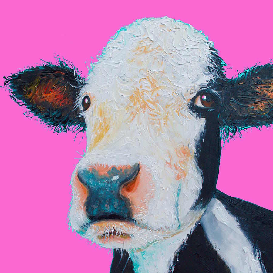 Hereford cow on hot pink Painting by Jan Matson