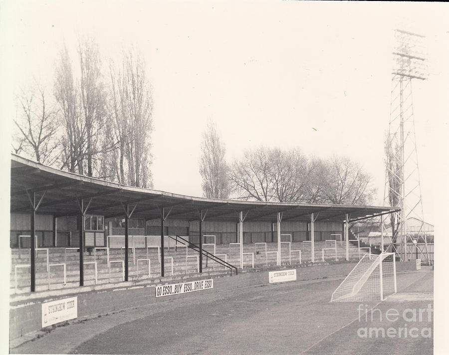 Hereford United - Edgar Street - Meadow End 1 - BW - 1969 Photograph by Legendary Football Grounds