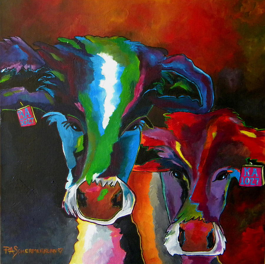 Herefords In Spring Two Painting by Patti Schermerhorn