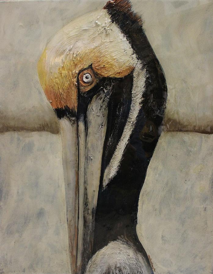Pelican Mixed Media - Heres looking at You by Maria Boudreaux