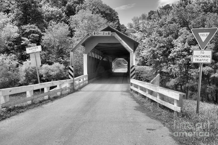 Herline Covered Bridge Old Country Road Black And White Photograph by Adam Jewell