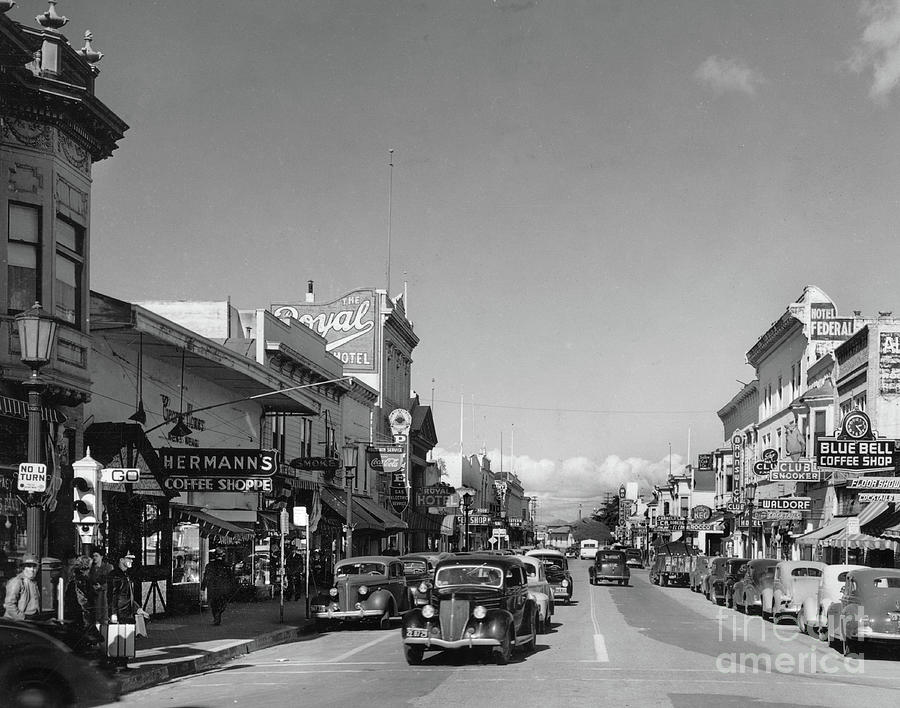 Alvarado Street Photograph - Hermans Coffee Shop, The Royal Hotel, Blue Bell Coffe Shop,  Alvarado  St. 1946 by Monterey County Historical Society