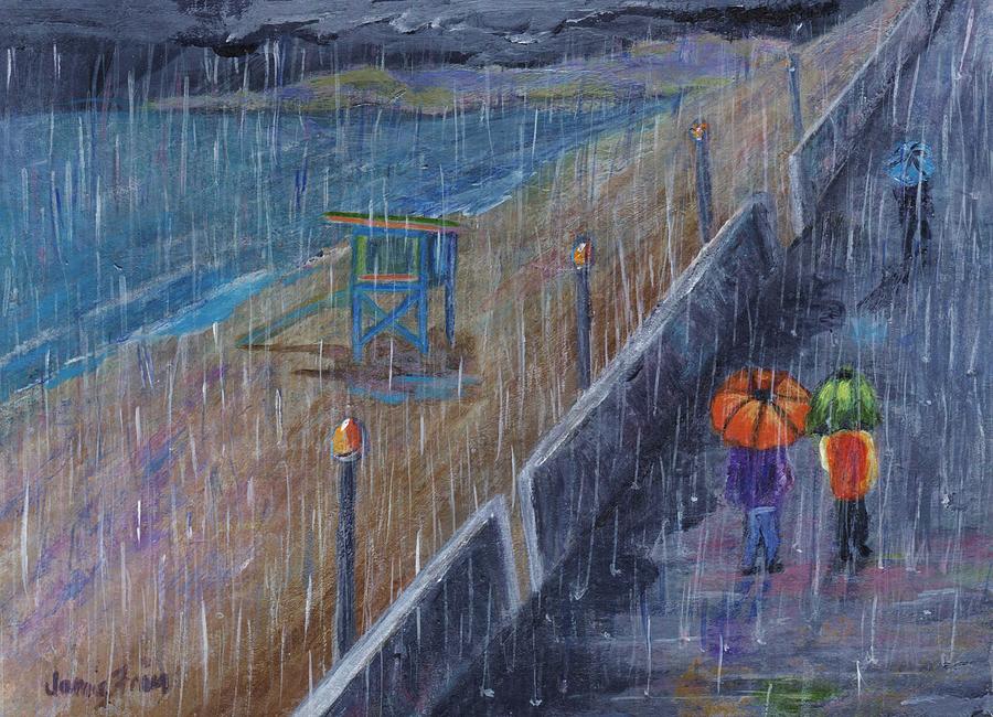 Hermosa Beach Rain Painting by Jamie Frier