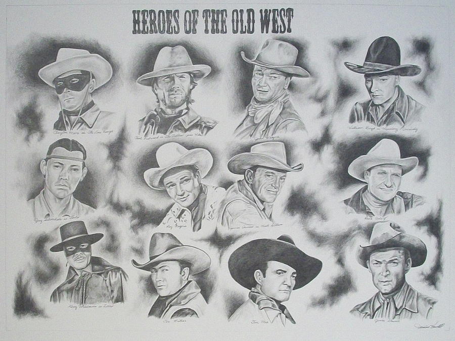 Clint Eastwood Drawing - Heroes of the Old West by Janice Howell