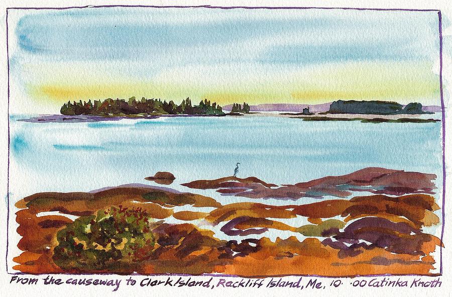 Heron at Rackliff Island Causeway Spruce Head Maine Painting by Catinka Knoth