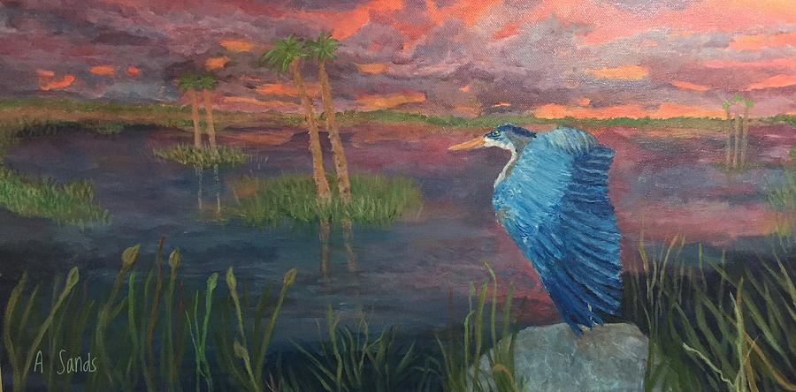 Heron at Sunset Painting by Anne Sands