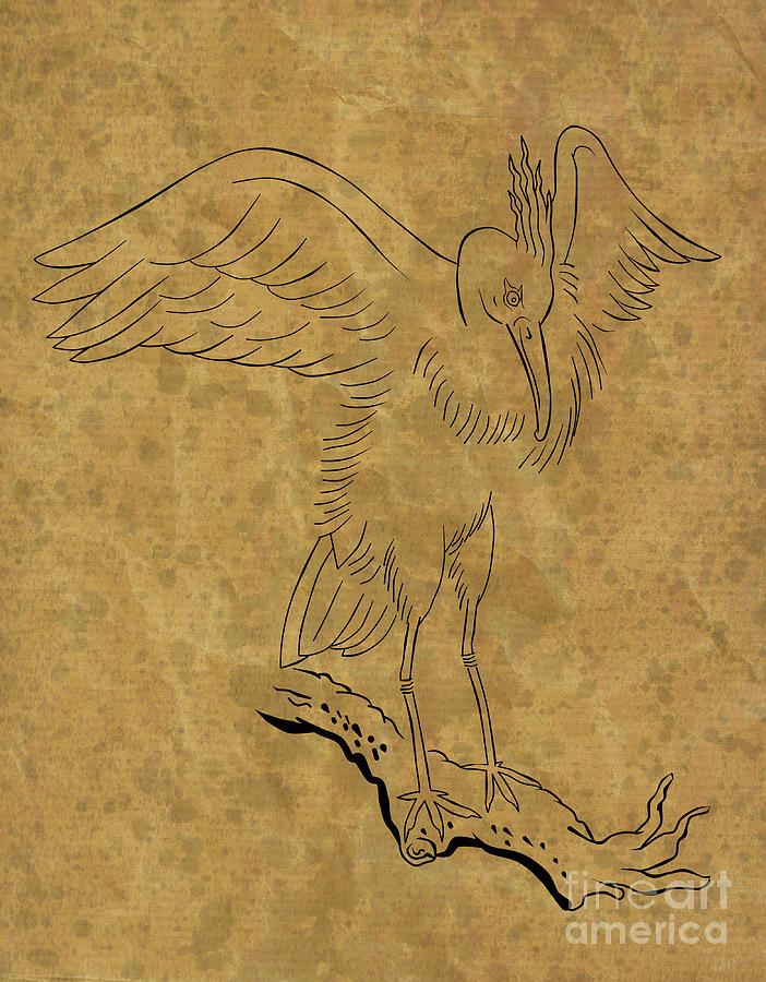 Heron Digital Art - Heron Crane On Tree Branch by Aloysius Patrimonio