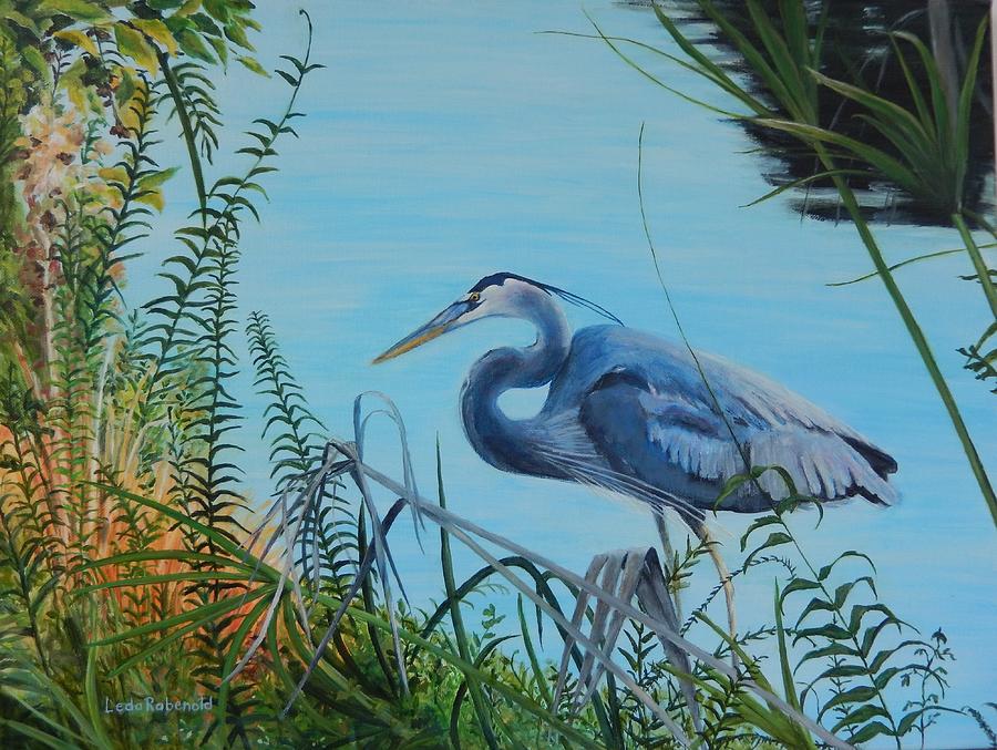 Heron Hideaway Painting by Leda Rabenold - Fine Art America