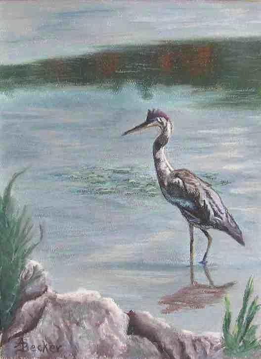 Heron Pastel - Heron in Shallows by Ann Becker