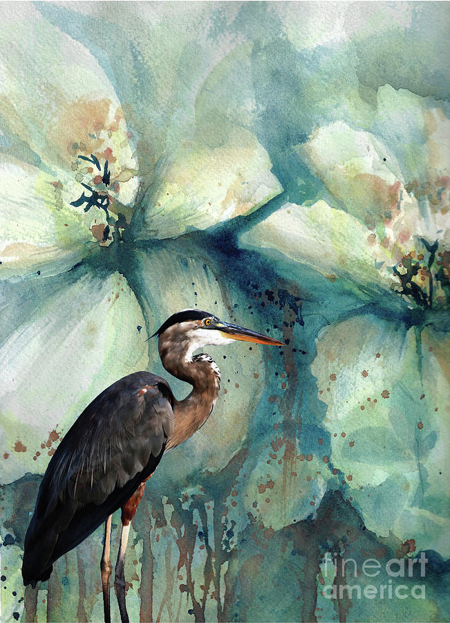 Heron in Teal Painting by Francelle Theriot