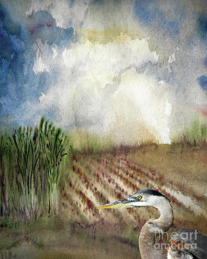 Heron in the Cane Painting by Francelle Theriot