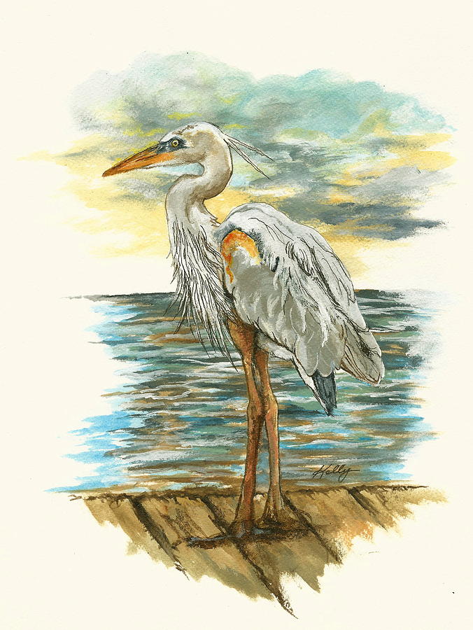 Heron Painting by Kathleen Kelly Thompson
