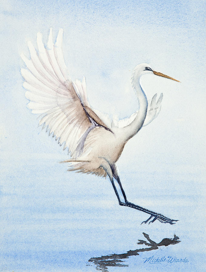 Heron Painting - Heron Landing Watercolor by Michelle Constantine