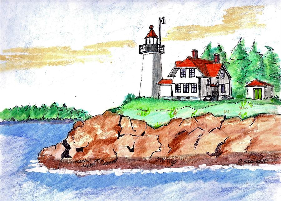 Heron Neck Light Drawing by Paul Meinerth