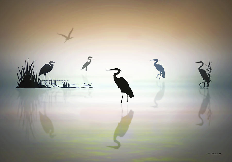 Heron Pond Silhouettes Digital Art by Brian Wallace