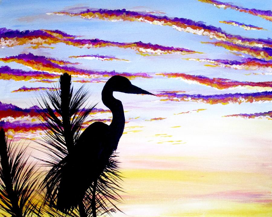 Heron Painting - Heron Sunset by Carol Blackhurst