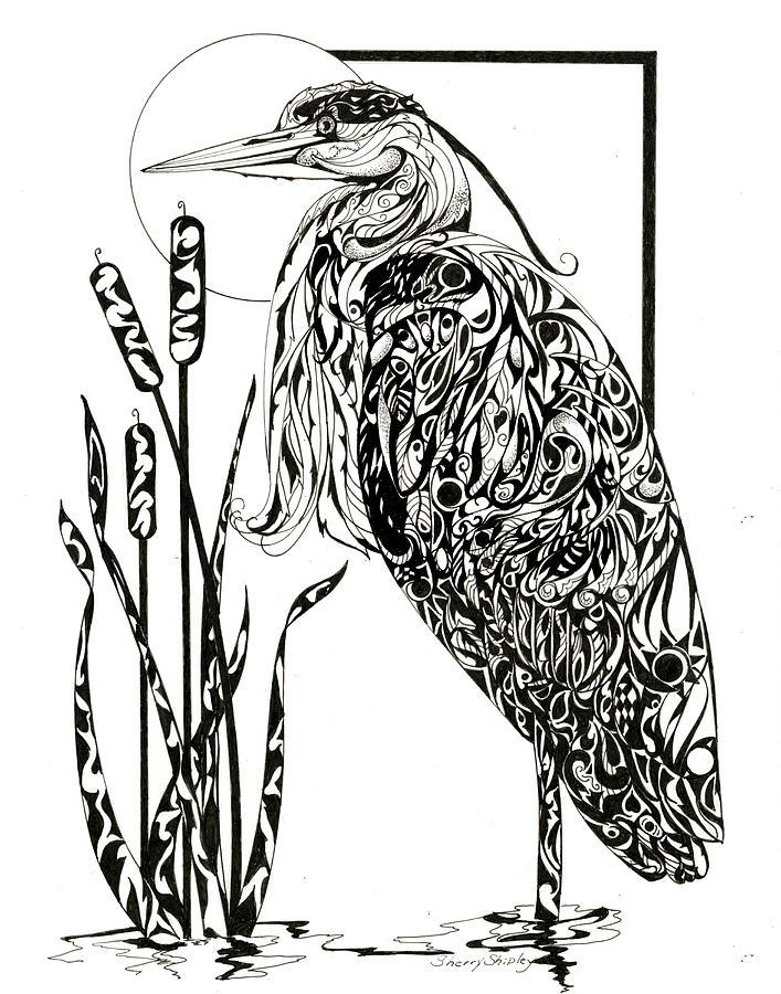 Heron Drawing - Heron Tangle by Sherry Shipley