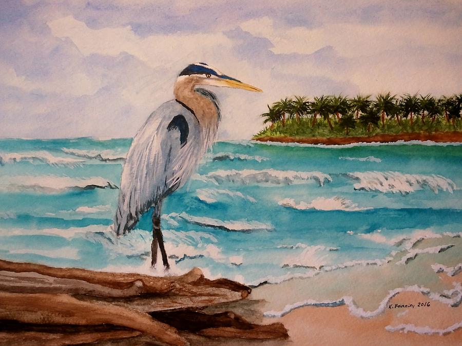 Heron Wading Painting by B Kathleen Fannin