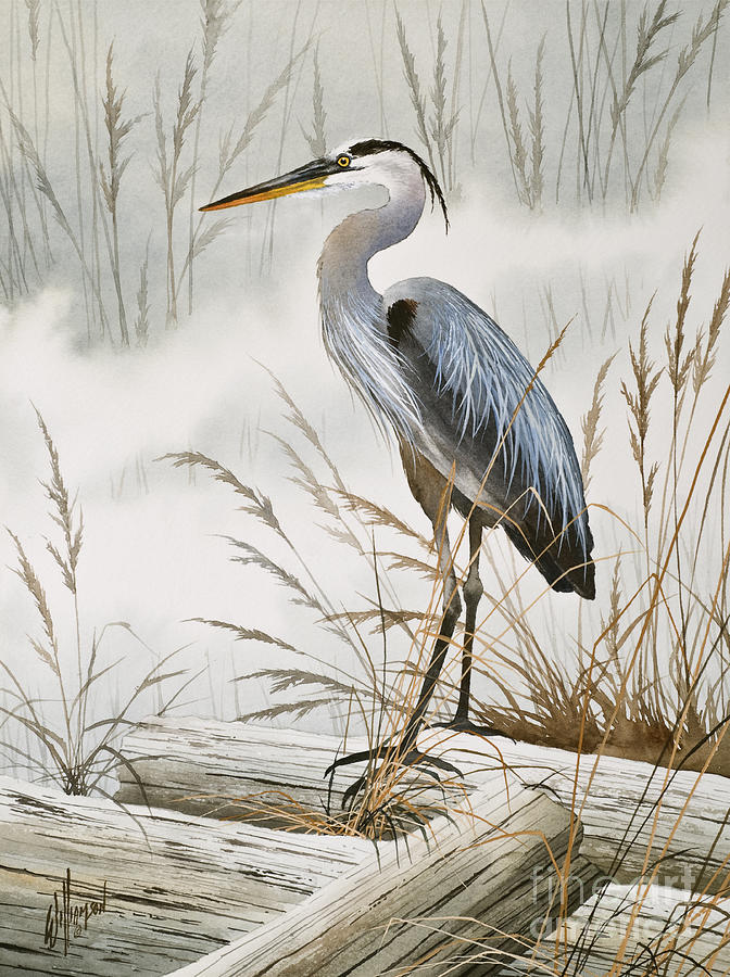 Herons Misty Shore Painting by James Williamson