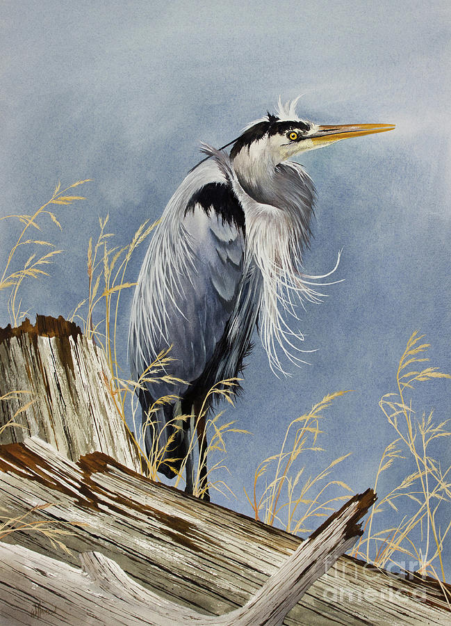 Heron Painting - Herons Windswept Shore by James Williamson