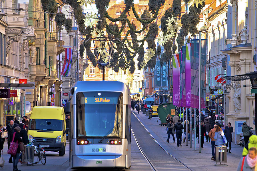 Herrengasse Street In Graz Christmas Time Rush Photograph