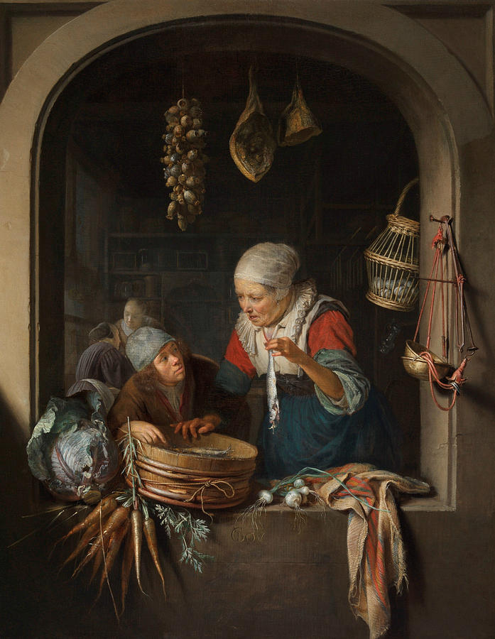 Dutch Painters Painting - Herring Seller with Boy by Gerrit Dou