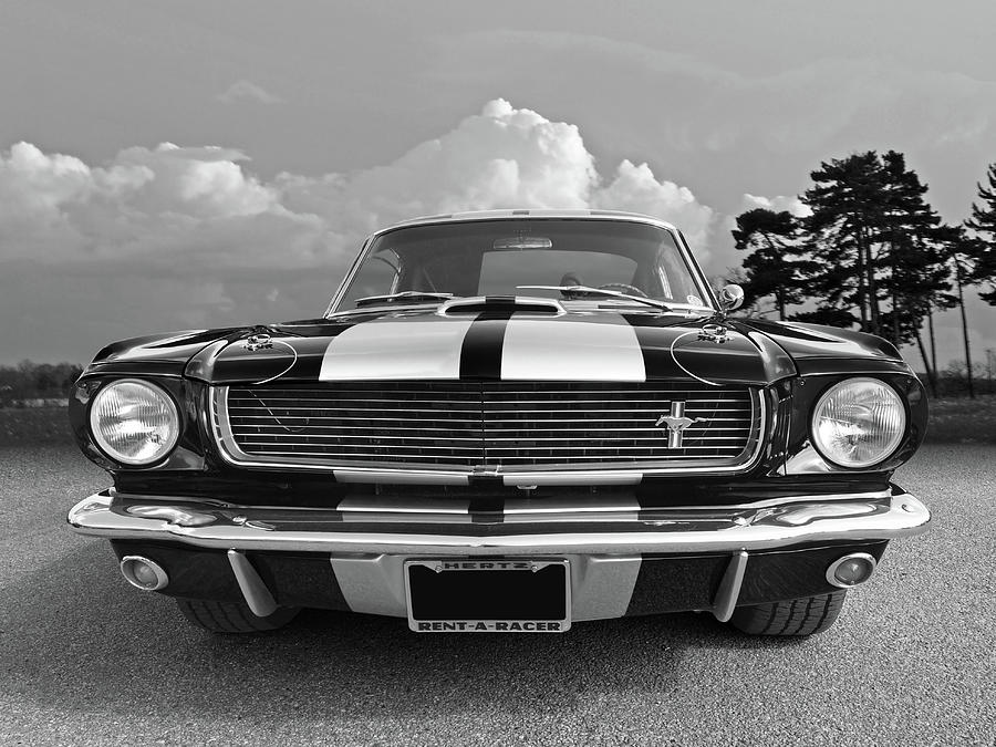 Ford Mustang Photograph - Hertz Rent a Racer Mustang 1966 Black and White by Gill Billington