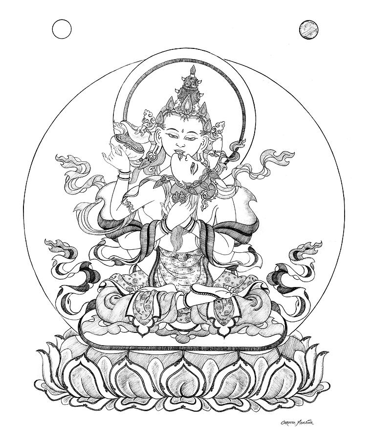 Heruka-Vajrasattva -Buddha of Purification Drawing by Carmen Mensink