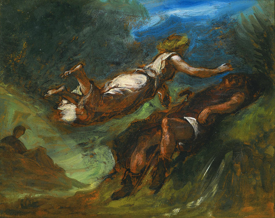 Hesiod and the Muse #2 Painting by Eugene Delacroix