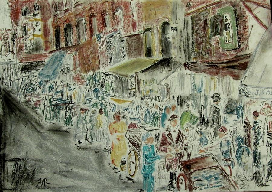 Jewish Themes Drawing - Hester Street by Julien Radoff